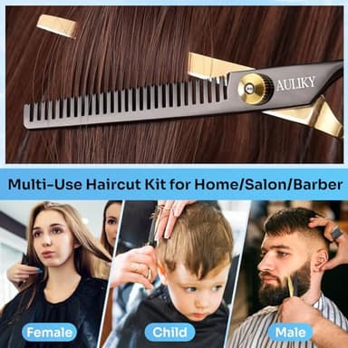 AULikY Hair Cutting Scissors Shears Kits, 15 Pcs Professional Stainless Steel Hairdressing Shears Set Thinning Scissors for Barber/Salon/Home/Men/Women/Kids/Adults - Image 6