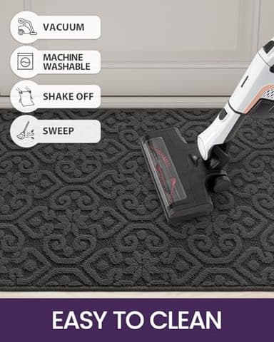 DEXI Front Door Entryway Mat Non Slip, 3x5 ft Large Washable Inside Entrance for House Floor Low Profile, Thin Entry Doormat Absorbent Dirt Trapper, Dark Grey - Image 6