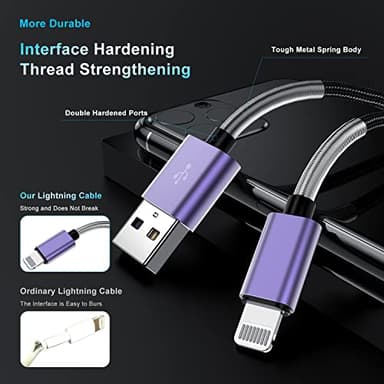 2Pack 10ft iPhone Charger Cable, [ Apple MFi Certified ] Long Lightning Cable 10 Foot, High Fast 10 Feet Apple Charging Cable Cord for Apple iPhone 14/14 Pro Max/13 Mini/12/11/XS/XR/8/7Plus/6s/5s iPad - Image 4