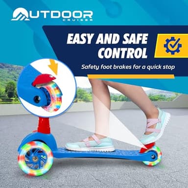Outdoor Cruiser 3-Wheel Kids Scooter – with Lean-to-Steer Technology, Led Lighted Wheel, 4-Level Adjustable Height T-bar Handle, Support Kids Up to 150 Lbs, for Boys & Girls Ages 3-8, Blue and Red - Image 3