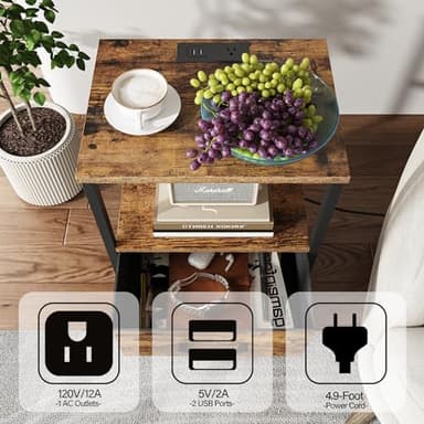 TUTOTAK End Table with Charging Station, Side Table with 2 USB Ports and Outlets, Nightstand with Cloth Drawer, Set of 2, Couch Table, Brown TB01BB052 - Image 6