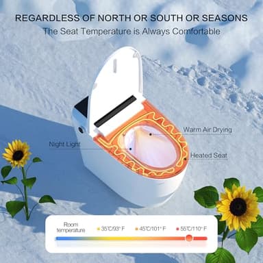 Smart Toilet with Built-In Bidet and Tank – Heated Seat, Dual Auto Flush, Warm Water & Dryer, Foot Sensor, Night Light, and Wireless Remote Control - Image 6