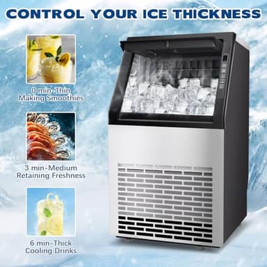 DOGHLY Commercial Ice Maker 80lbs/24H, 36 Cubes Ready in 11 Mins, Self-Cleaning, 24H Timer, Stainless Steel Freestanding Ice Machine for Home, Office, Bar, Restaurant - Image 7