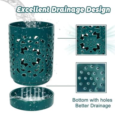 Exzzauk 4 Inch Orchid Pots with Holes, Garden Ceramic Orchid Pots with Separate Saucer for Indoor Outdoor Repotting (Green) - Image 3