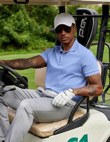 COOFANDY Mens Polo Shirts 100% Cotton Dress Polo Tshirts Collared Shirt Men Business Casual Shirts Shorts Sleeve Plain Polo Shirt Clear Blue - Image 4