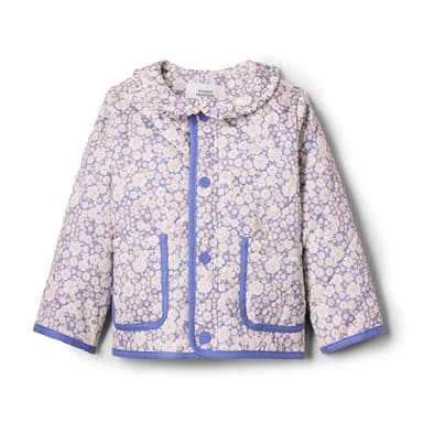 Amazon Essentials x Sofia Grainge Baby Girls' Midweight Field Jacket with Ruffle, Blue Ivory Delicate Floral, 12 Months - Image 1