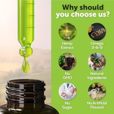 Hemp Oil for Dogs and Cats - Organic Hemp Oil Drops for Anxiety Relief, Stress,Pain, Calming, Sleep, Arthritis - Hip and Joint Support - Skin Health, Anti-Inflammatory - Omega 3-6-9 Pet Drops (2 Pack - Image 5
