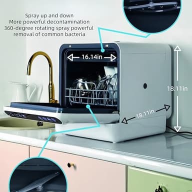 Dishwasher Tabletop dishwasher Portable Small fully automatic dishwasher with four wash modes plus drying and sterilizing modes Can be connected to the tap and filled manually - Image 3