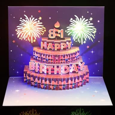 Yinqing 81st Birthday Cards, Light and Music Birthday Cake Happy Birthday Card, 3D Pop Up Birthday Gift Greeting Card for Women Men Wife Husband Mom Dad Friends - Image 1