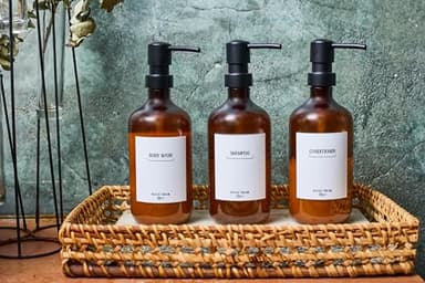 PALAKI – Shampoo and Conditioner Dispenser Set of 3 – Modern 19.6 oz Amber Shower Dispenser - Plastic Durable Containers, Space-Saving Design, Ideal for Organized Shower Experience - Image 5