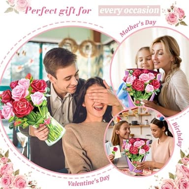 Pop Up Flower Card, 3D Greeting Card – Red Rose Bouquet – For Wife, Girlfriend – Romantic Gift for Anniversary, Valentine’s Day - Image 5