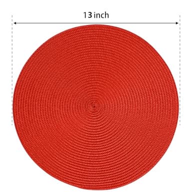 FunWheat Round Braided Placemats Set of 6 Place Mats for Dining Tables Woven Washable Non-Slip Table mats Small 13 inch(S Red, 6pcs) - Image 2