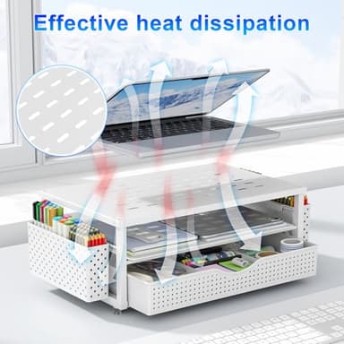 gianotter Desk Organizers and Accessories, Monitor Stand with Drawer and 2 Pen Holder, Desktop Organizer Suitable for Offices and Dormitories (White) - Image 7