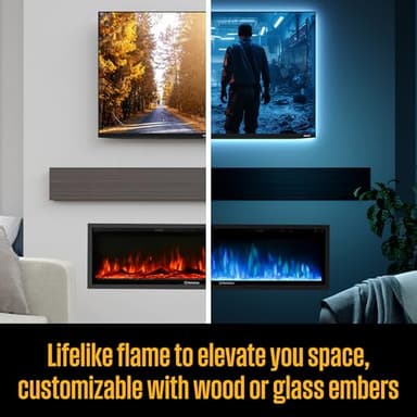 Westinghouse 50 Inch Electric Fireplace Heater, Compatible with Alexa & Google Home, Wall Mount or in-Wall Recessed Fireplace Insert, 24 Hour Timer, Color Changing Flames, 750W/1500W Indoor Heater - Image 6
