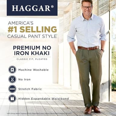 Haggar Men's Premium No Iron Khaki Classic Fit Pleat Front Casual Pant (Regular and Big & Tall Sizes), Dark Grey, 36W x 30L - Image 5
