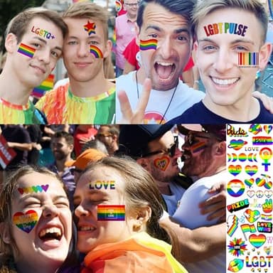 24 Sheets Pride Tattoos Temporary, Bulk Temp LGBT Rainbow Gay Pride Face Tattoos Sticker, Rainbow Flag Temporary Tattoos for Women Men Adult, Pride Equality Parades Celebration Rave Party Accessories - Image 4