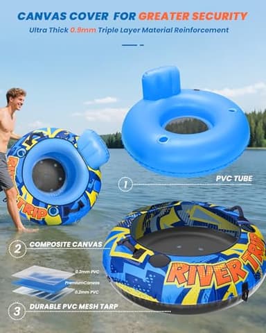 SULDUO 53" Heavy Duty River Tube with Premium Canvas Cover, Inflatable Water Tubes for Floating, Tubing Floats for River Pool Lake, River Rafts with 2 Cup Holders, 2 Grip Handles for Adults - Image 2