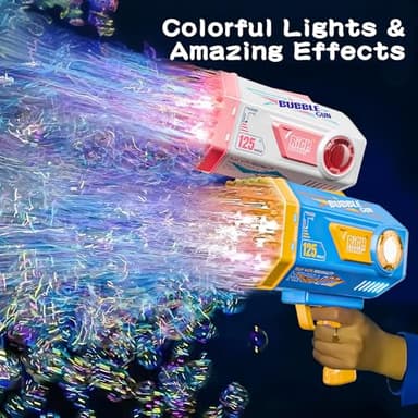 BOMOCO Bubble Gun,125 Holes Bubble Machine Bubbles for Kids Age 3-12,Bubble Blaster Gun with Bubble Solution Summer Outdoor Bubble Toys Birthday Wedding Halloween Party Favors Gifts Bubble Maker,Blue - Image 3