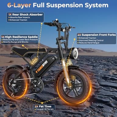 Tamobyke T16 Electric Bike for Teens & Childs, 1000W Motor 48V15.6Ah Removable Battery, 30MPH Off-Road Electric Bicycle,16"Fat Tire Ebike for Kids, 7-Speed,Dual Hydraulic Brakes, Fits Riders 5'0"-5'7" - Image 4