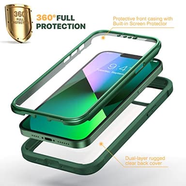 Diaclara Designed for iPhone 13 Case, Full Body Rugged Case with Built-in Touch Sensitive Anti-Scratch Screen Protector, Soft TPU Bumper Case for iPhone 13 6.1" (Green) - Image 2