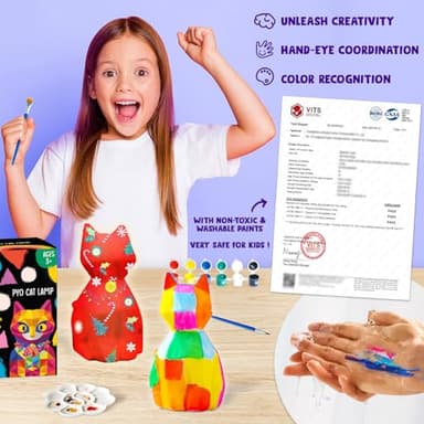 Goodyking Paint Your Own Cat Lamp Kit, DIY Cat Crafts Night Light, Painting Kit Arts & Crafts for Kids Ages 8-12, Art Supplies Birthday Easter Party Holiday Gift for Teens Girls Boys Age 3 4 5 6 7 8+ - Image 3