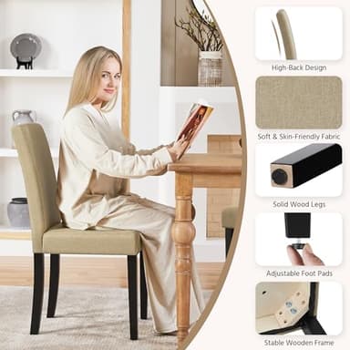 Yaheetech Dining Chairs Set of 4 Fabric Parson Upholstered Kitchen Chairs with Padded Seat and Solid Wood Legs for Dining Room/Restaurant, Armless Design, Khaki - Image 8