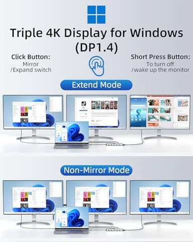 13 in 1 USB C Docking Station - Dual Monitor, Triple Display, 8 USB C/A Ports, Ethernet, Audio - LIONWEI USB C Hub for MacBook,Dell,HP,Lenovo,Surface - Image 3