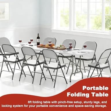 Elevon Folding Table, 8 Feet Heavy Duty Fold-in-Half Utility Table Indoor Outdoor for Camping, Picnic, Party - Image 7