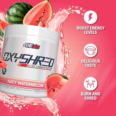 EHP Labs OxyShred Pre Workout Powder - Preworkout Powder with L Glutamine & Acetyl L Carnitine, Energy Boost Drink - Juicy Watermelon, 60 Servings - Image 3