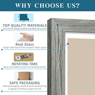 Hongkee 5x7 Picture Frame Set of 4, Made of Real Glass and Grey Wooden Frame, 5 by 7 Photo for Wall or Tabletop - Display Picture 4x6 with Mat or 5x7 Without Mat - Image 5