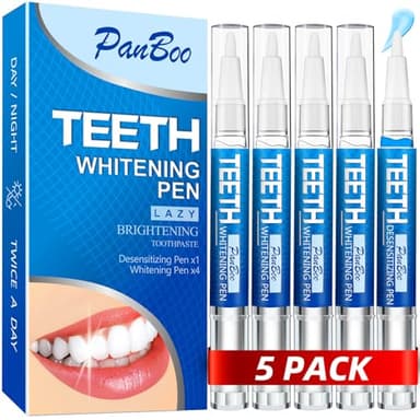 Teeth Whitening Pen 4+1(5 Pack), 70+ Treatments, Use Twice a Day Up to 1-6 Shade Whiter in 1-2 Weeks, 4 Whitening Pens plus 1 Desensitizing Pen, Effective, Painless and Enamel Safe Teeth Whitening Gel - Image 1