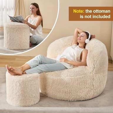 Hobestluk Bean Bag Chair Giant Bean Bag Chairs for Adults Big Adult Bean Bag Chair with Foam Filler Large Beanbags with Stuffed Back Lazy Sofa, White-Oversize - Image 4