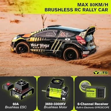 CROBOLL RLAARLO 1/10 Brushless Carbon Fiber RC Drift Cars for Adults with Gyro, Max 50 mph Fast RC Rally Car, 2.4Ghz All Terrain Remote Control Car 4x4 Hobby RTR RC Truck with 3S Battery - Image 3