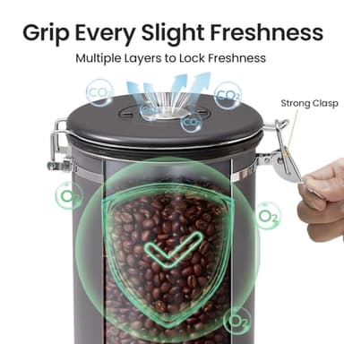Veken Coffee Canister, 39OZ Large, Airtight Stainless Steel Food Storage Container for 2.2lbs Coffee Beans, Ground, Sugar, Tea, Flour, Cereal, Kitchen Bar Accessories with Date Tracker & Scoop, Gray - Image 4