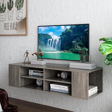Airdown Floating TV Stand for TVs up to 55 Inch, Mid Century Modern Entertainment Center with Open Shelves, TV Console for Living Room, Bedroom, Taupe - Image 1
