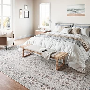 PureCozy Taupe Area Rug 6x9 Machine Washable Vintage Living Room Distressed Non Slip Carpet Traditional Indoor Bedroom Retro Floral Accent Throw Large Rug for Office Kitchen Dining Room - Image 5