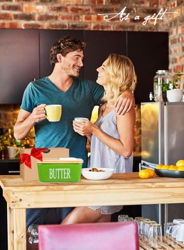 Butter Dish with Lid, Home Decor, Large Butter Dish for Countertop Ceramic Butter Keeper Container with Knife and High-Quality Silicone Sealing Butter Box Good Kitchen Gift Green - Image 7
