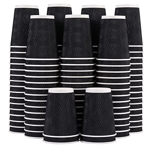 Lamosi 12 oz Disposable Coffee Cups - 120 Pack, Insulated Corrugated Paper Cups 12 oz, Kraft Ripple Wall Cups for Hot Beverage or Cold Drinks Office/Home/Party/Travel/Cafe (Black) - Image 1