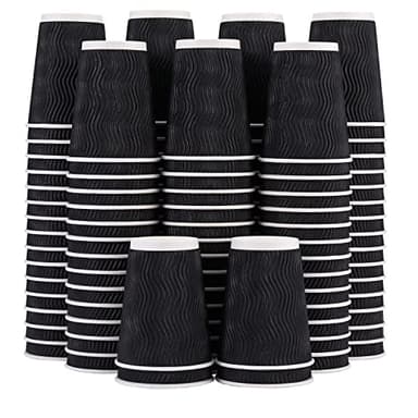 Lamosi 12 oz Disposable Coffee Cups - 120 Pack, Insulated Corrugated Paper Cups 12 oz, Kraft Ripple Wall Cups for Hot Beverage or Cold Drinks Office/Home/Party/Travel/Cafe (Black) - Image 1