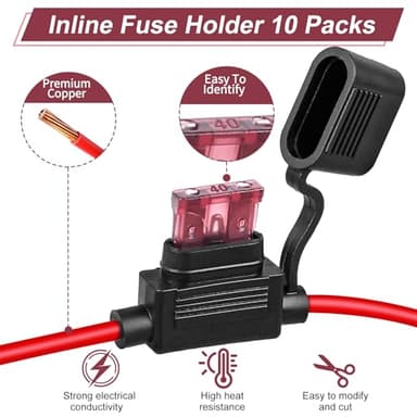 10 Pack Inline Fuse Holder 12V, Professional 12 AWG Waterproof Fuse Holder with 35 Pcs (5A/7.5A/10A/15A/20A/30A/40A) Standard Car Fuses, Giwiemi in Line Fuses Holders 12v for Marine Auto and Circuits - Image 4