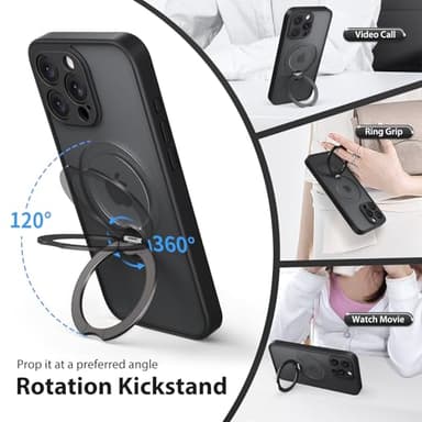 GolbinBox 360° Spin Magnetic Stand for iPhone 15 Pro Max Case, [Compatible with MagSafe], [Full Camera Protection] [16FT Military Drop Protection], Slim Translucent Matte Phone Case, Black - Image 3