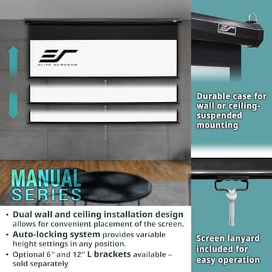 Elite Screens Manual Series, 120-INCH 16:9, Pull Down Manual Projector Screen with AUTO LOCK, Movie Home Theater 8K / 4K Ultra HD 3D Ready, 2-YEAR WARRANTY, M120UWH2 - Image 3