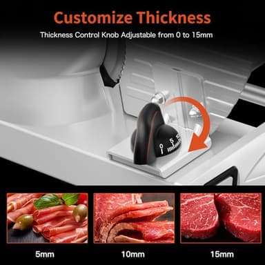 Meat Slicer, 200W Meat Slicer Machine for Home, DC Motor Quiet Deli Slicer with 2 Removable 7.5'' Stainless Steel Blades, Adjustable Dial for 0-15mm, Electric Food Slicer for Meat, Cheese, Bread - Image 4