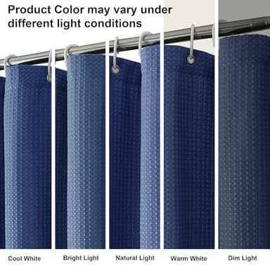 OVZME Blue Shower Curtain Set, Waffle Textured Heavy Duty Fabric Shower Curtain for Bathroom, Luxury Hotel Weighted 230GSM Bath Curtain with 12 Plastic Hooks, Machine Washable, 72x72 - Image 6