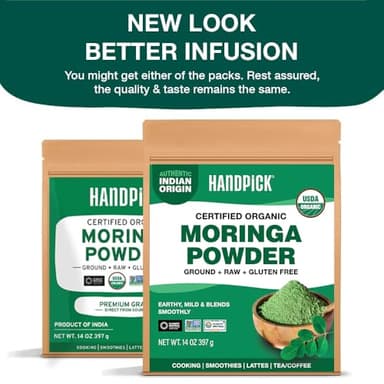 HANDPICK USDA Organic Moringa Powder (397g/14oz) Pure Moringa Oleifera Leaf Powder | Authentic Indian Origin | Gluten Free, Non-GMO | Perfect for Smoothies, Drinks, Tea & Recipes - Image 3