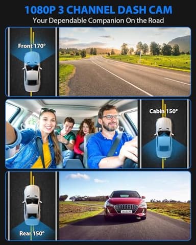 Dash Cam Front and Rear, 1080P Dash Camera for Cars, 3 Channel Car Camera Front Rear and Inside with 32GB Card, Loop Recording, Night Vision, HDR, 24Hr Parking, G-Sensor - Image 2