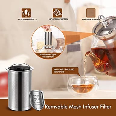 HIWARE 1000ml Glass Teapot with Removable Infuser, Stovetop Safe Tea Kettle, Blooming and Loose Leaf Tea Maker Set - Image 3