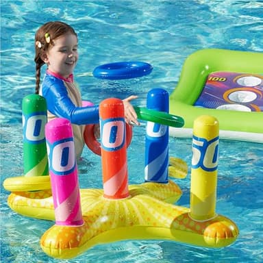 2 Sets Inflatable Pool Toss Game Combo Set Includes Ring Toss & Corn-Toss Game Floating Swimming Pool Games for Kids Adults Party in Summer - Image 5