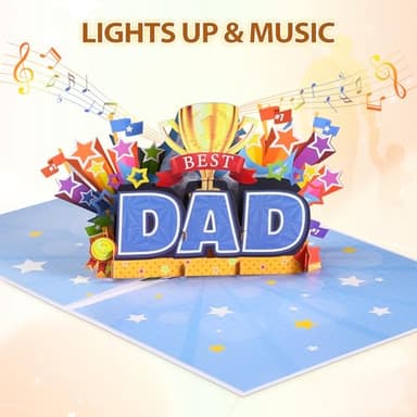 VIVIKEN Pop Up Father’s Day Card for Dad, LIGHTS & MUSIC 3D Happy Fathers Day Card from Son Daughter Wife, Best Dad Award Greeting Gift Cards for Husband Stepfather with Envelope - Image 2