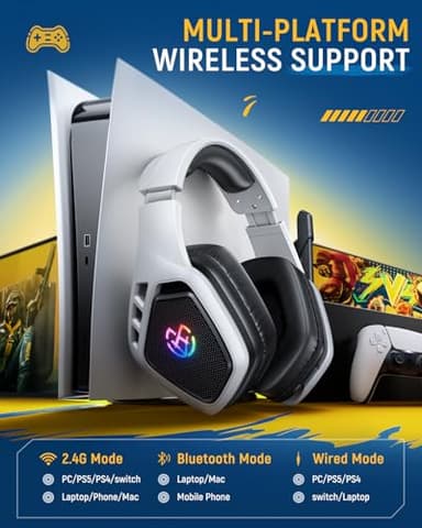 Wireless Gaming Headset for PC, Ps5, Ps4, 2.4 Ghz USB & Type-C Gaming Headphones with Microphone, 30H Battery Bluetooth Headphones for Switch, Laptop, Mobile, Mac - Image 6